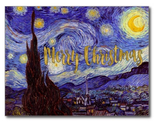 van_gogh_starry_night_gold_faux_foil_christmas_postcard by artfoxx